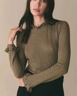 DÔEN | Marella Knit Sweater in Spanish Moss Green/Gold | Sz XS